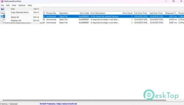 Download NirSoft FileAccessErrorView 1.0 Free Download for Windows