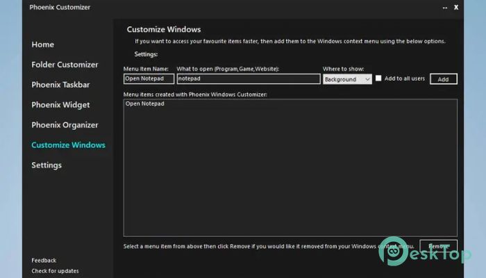 Phoenix Customizer 1.1.14 Free Download for Windows